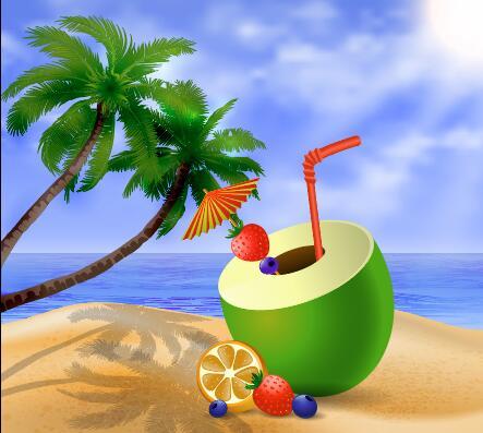 Coconut juice beach beautiful summer vector