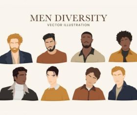 Diverse men illustration set vector