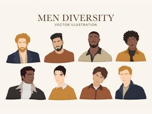 Diverse men illustration set vector