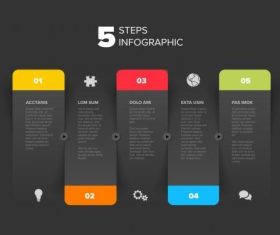 Five dark gray steps progress page template with color borders vector