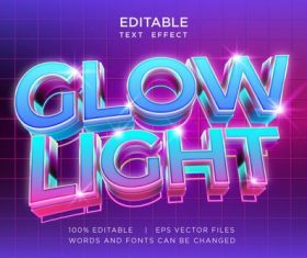 Glow light 3d text editable vector