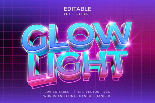 Glow light 3d text editable vector