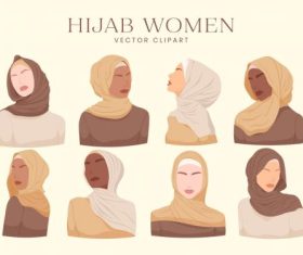 Hijab women illustration set vector