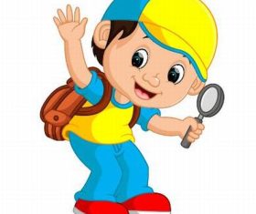 Holding magnifying glass little boy vector