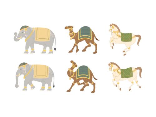 Indian elephant camel and horse in royal dress vector