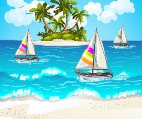 Island and sailboat vector