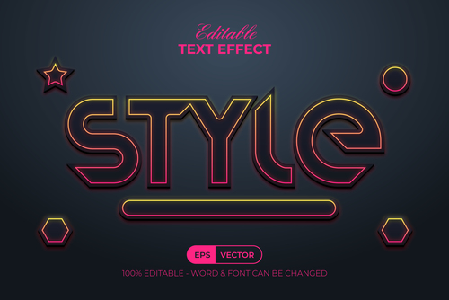 Neon light 3d text effect vector