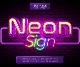 Neon sign editable text effect vector