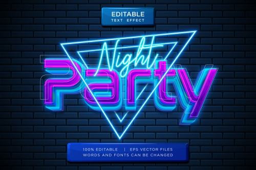 Night party neon editable text effect vector