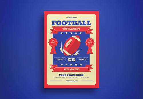 Red flat illustration football tournament flyer vector