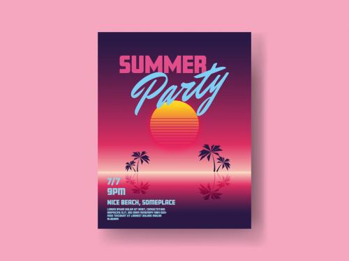 Retro summer party poster vector