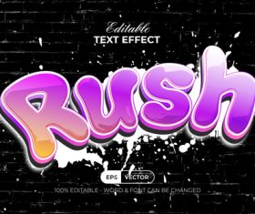 Rush text effect graffiti style vector