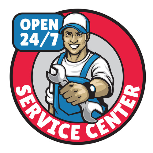 Service center with smiling mechanic icon vector