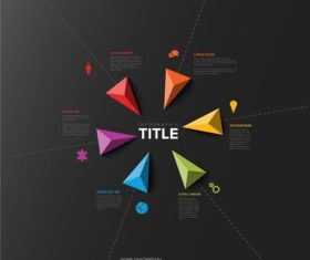 Six arrows pointing to the center dark infographic vector