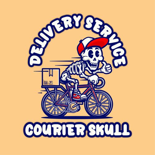 Skull delivery cartoon logo vector