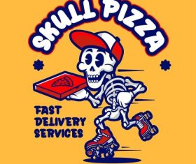 Skull pizza delivery cartoon icon vector
