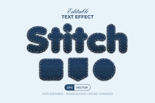 Stitch 3d text effect style vector