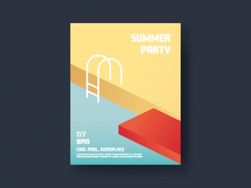Summer party poster template with pool vector