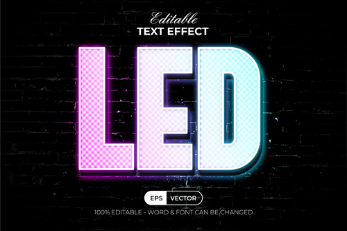 Text effect led colorful light vector