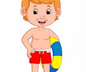 The boy vector holding the swimming ring