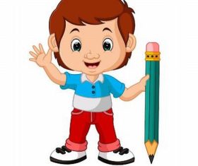 The little boy is holding a pencil vector