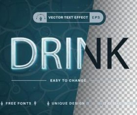 Transparent drink editable text effect font vector