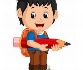 Vector little boy with pencil in his arms