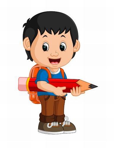 Vector little boy with pencil in his arms