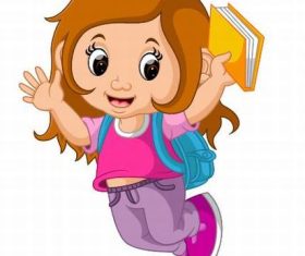 Vector little girl with notebook