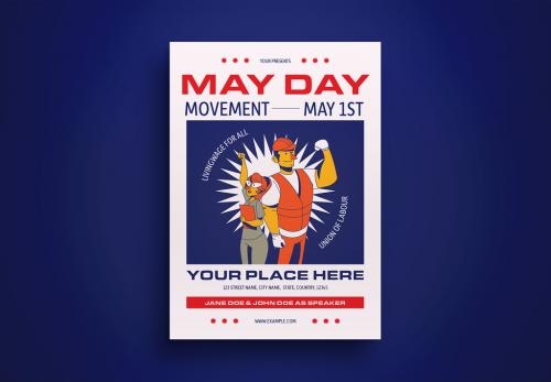 White flat design may day flyer vector