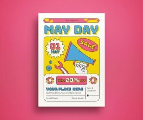 White pop art may day sale flyer vector