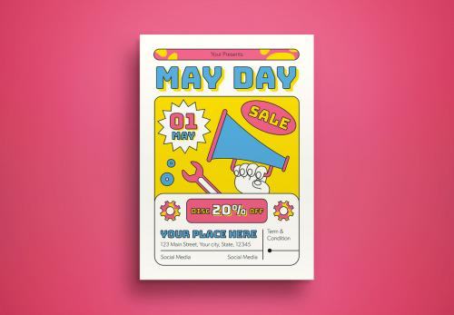 White pop art may day sale flyer vector