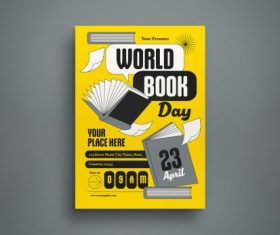 Yellow world book day flyer vector