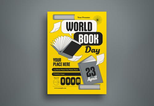 Yellow world book day flyer vector