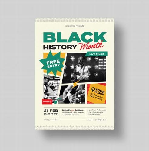 Black history month flyer template vector