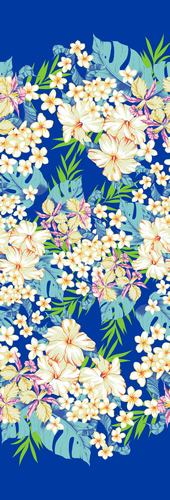 Blue background tropical flower patterns vector