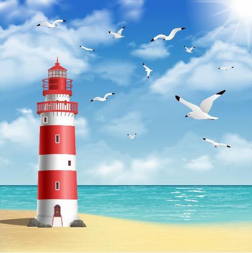 Seagull and lighthouse vector