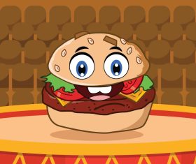 Cartoon burger cute character face sticker Vector Image