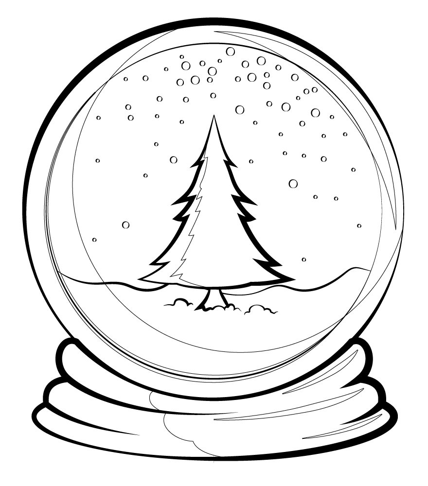 Snow globe black and white clipart