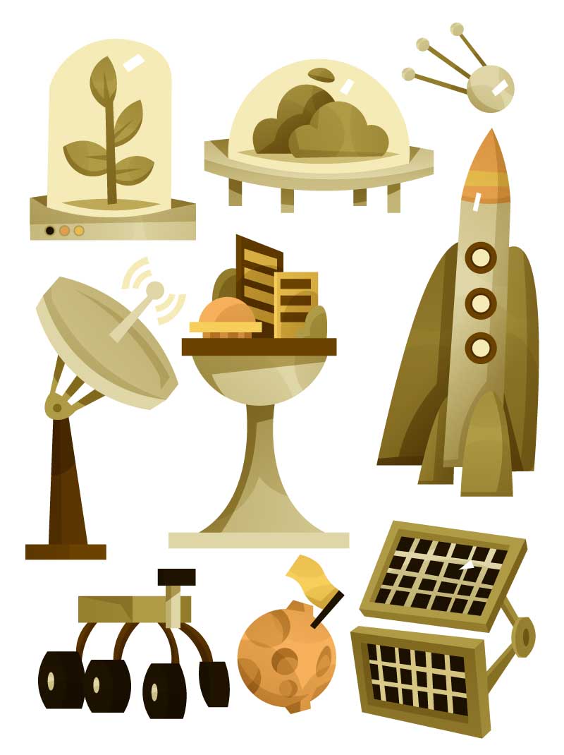 Space colony icons colonization vector
