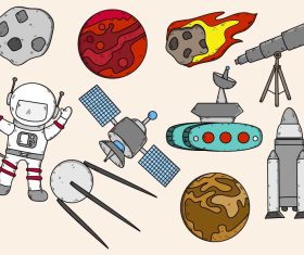 Space objects drawing set vector