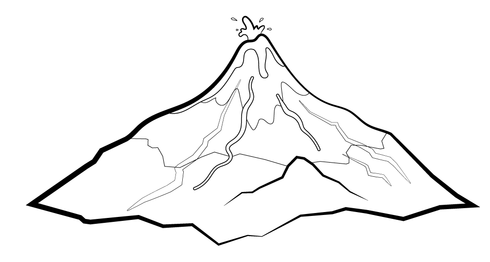 Volcano eruption black and white clipart