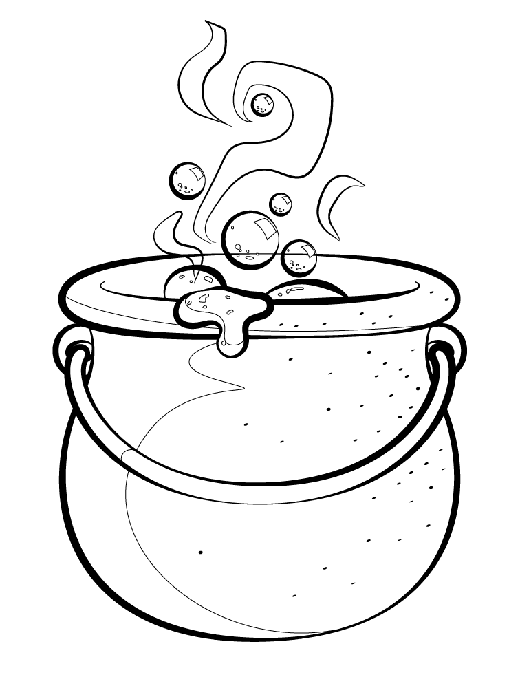Witch cauldron black and white clipart