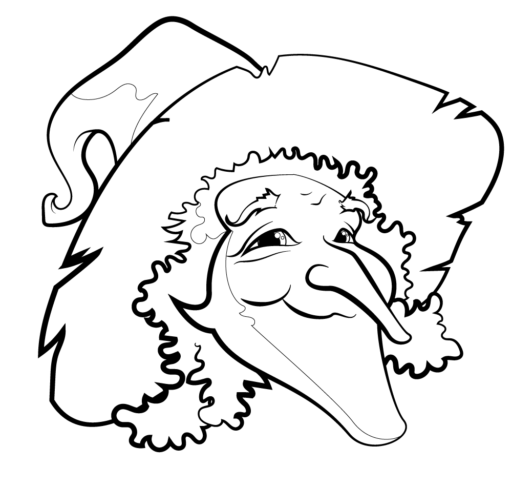 Witch head black and white clipart