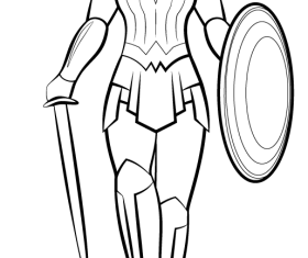 Wonder woman cartoon black and white clipart