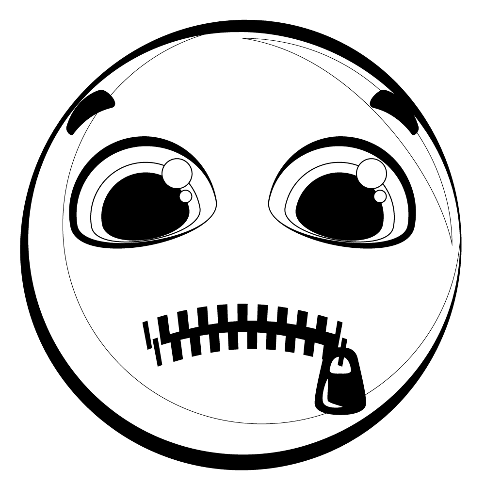 Zipped mouth emoji emoticon smiley black and white clipart